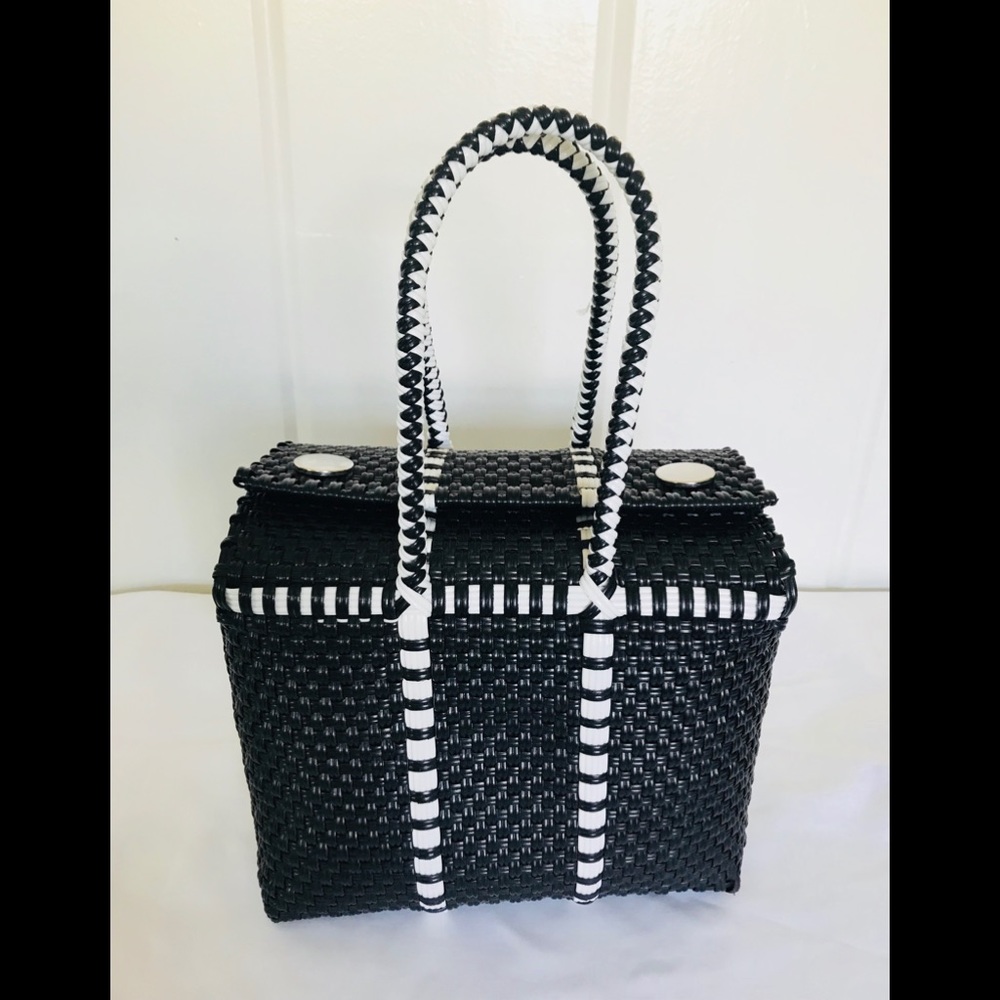 Black and white woven Mexican tote.